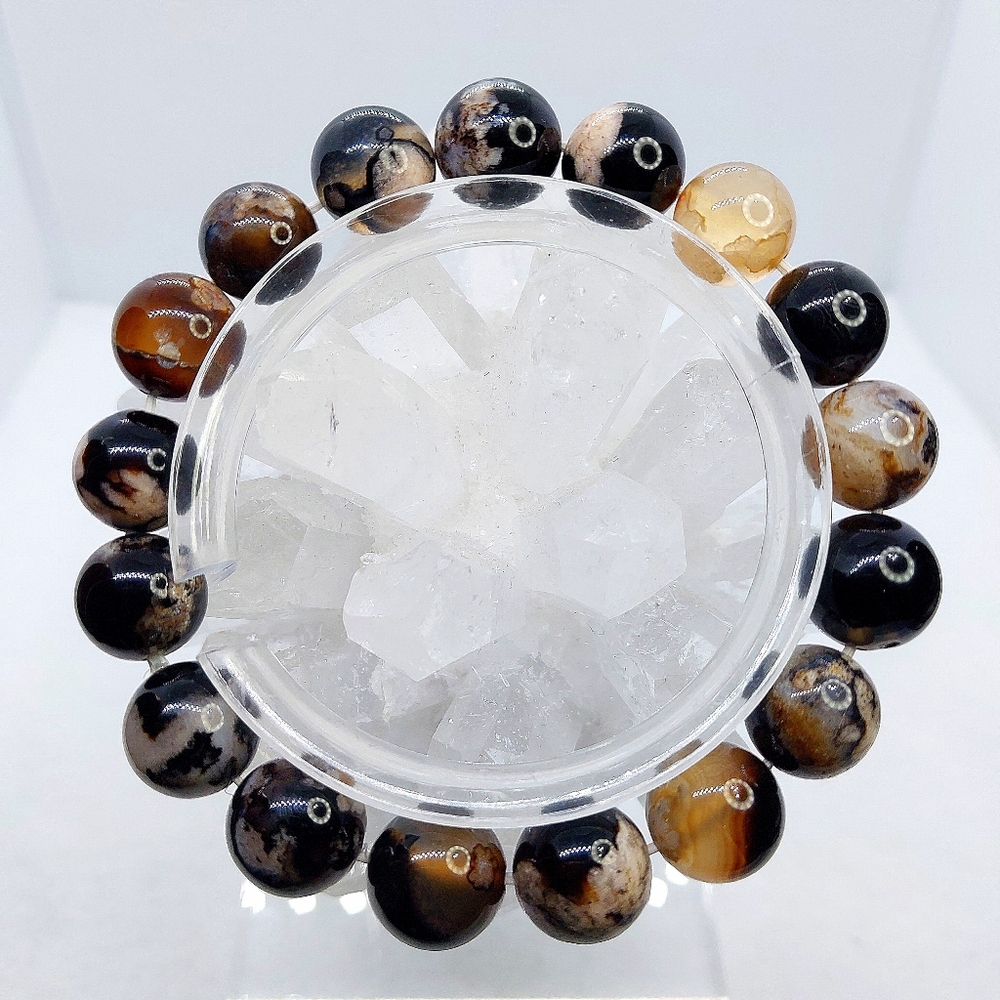 🌸 12mm Black Flower Agate Bracelets